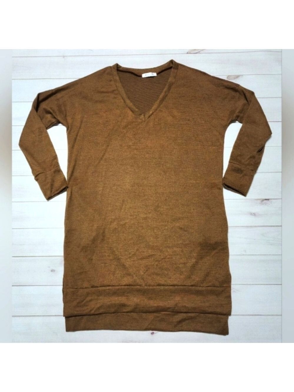 Reb & J V-Neck Longsleeve Brown Sweater dress with Pockets in Brown Medium - New